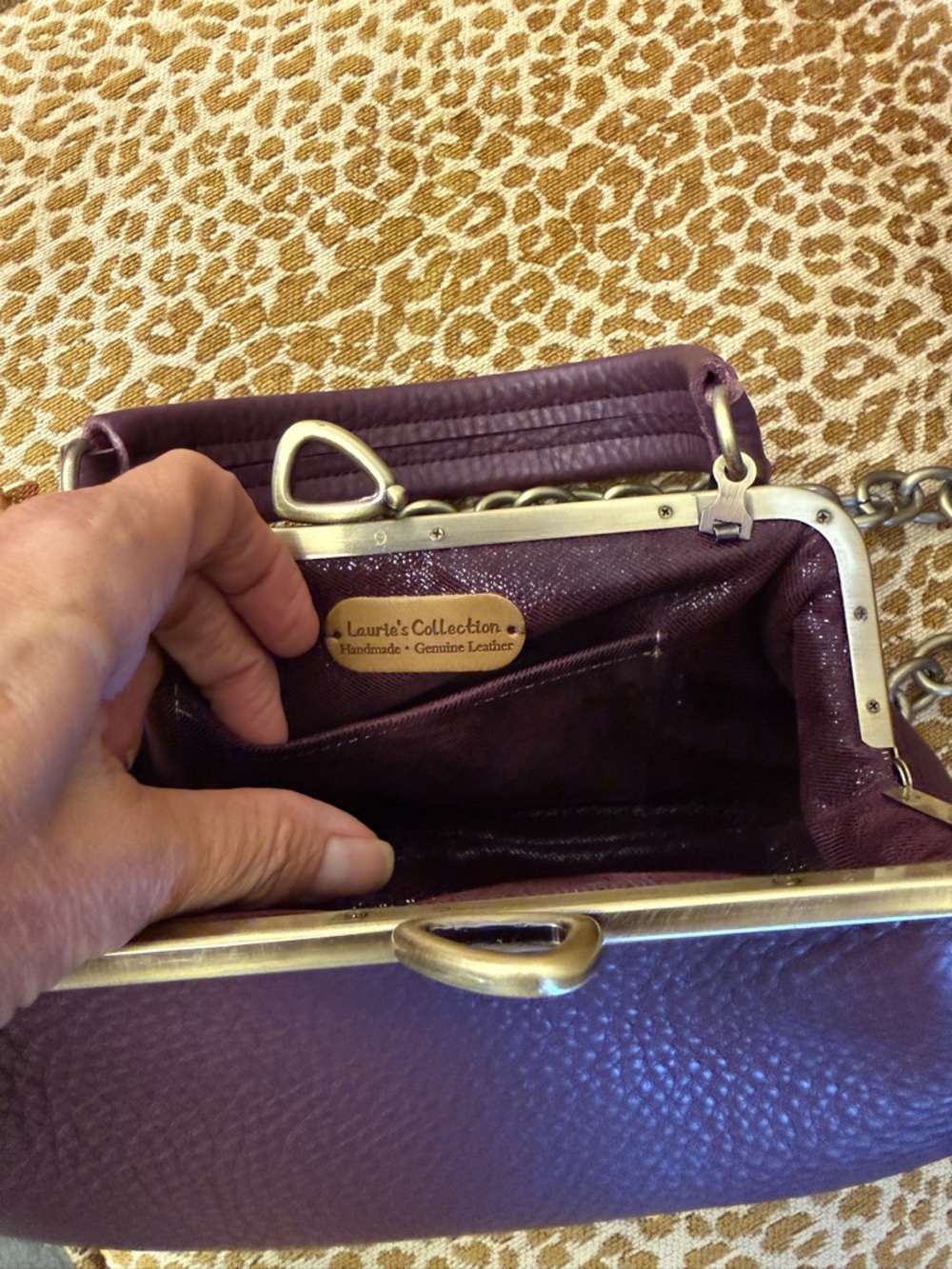 HANDMADE Burgundy/Plum Leather Satchel/Shoulder Bag w Bow Kisslock Gold hardware - Picture 14 of 16